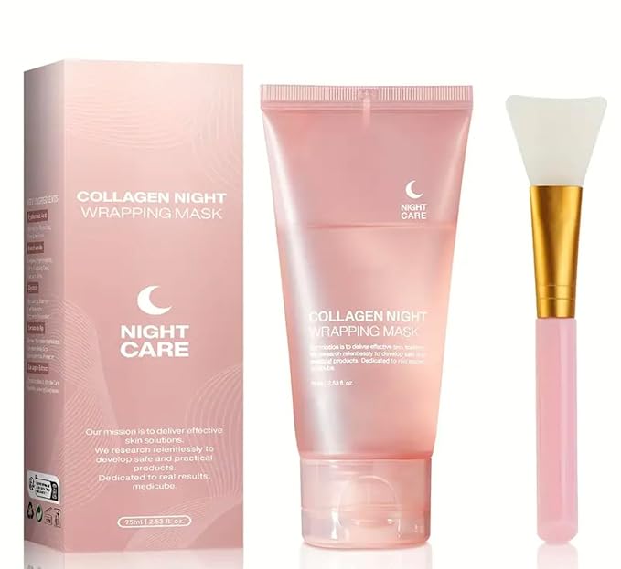 Collagen Night Wrapping Mask, 2.53 fl oz, with Applicator Brush, Pink