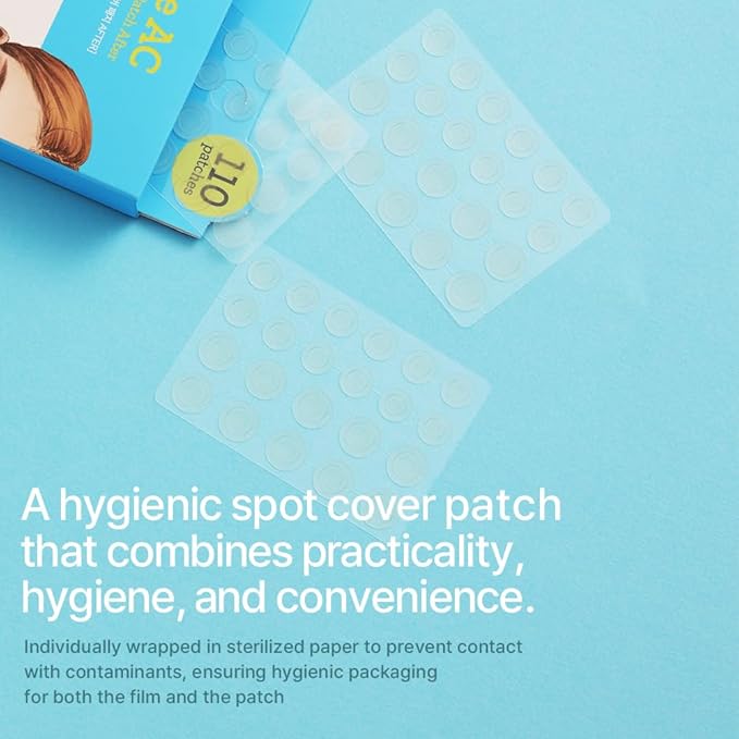 Ariul True AC Spot Cover After Care Patch, invisible patch, Hydrocolloid Acne Pimple Patches for Covering Zits and Blemishes (Niacinamide+Tea Tree Leaf Oil)10mm*60 Counts+12mm*50 Counts, 110 Counts