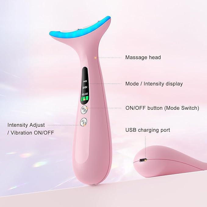 Facial and Neck Massager for Face, Neck - Skin Lifting & Firming - Wrinkle & Dark Circle Reducer - at Home Skin Care Face Sculpting Tool and Neck Massager-Pink