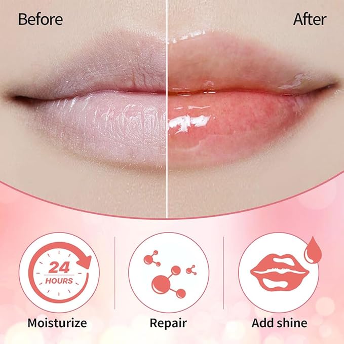 Plumping Lip Oil, Hydrating Gloss Tinted Lip Balm Transparent Lip Care, Big Brush Head Glitter Shine, Long Lasting Nourishing Non-sticky Fresh Texture(PINK)