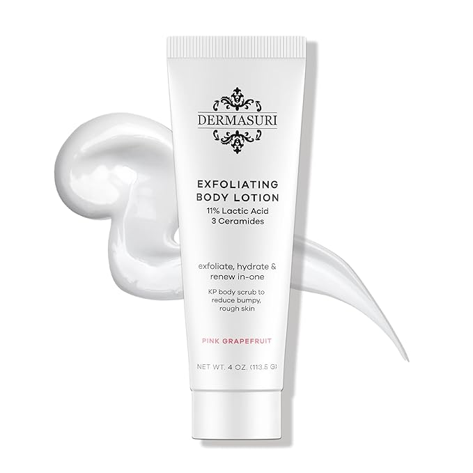 Dermasuri Exfoliating Body Lotion - Grapefruit KP Bump Eraser Body Scrub - Rough and Bumpy Textured Skin Lotion - Moisturizer for Dry Skin and Body - Hydrating Care Treatment, Travel Size - 4 Ounces
