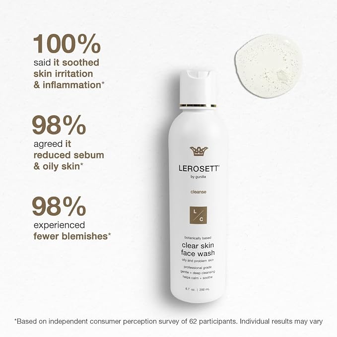 LEROSETT® Clear Skin Face Wash – Gentle Gel Cleanser with 60% Aloe-Rich Botanicals, 4% Glycolic Acid & Vit-E Microbeads – Fights Breakouts, Unclogs Pores, Balances Oil – Spa-Grade, Vegan – 6.7oz