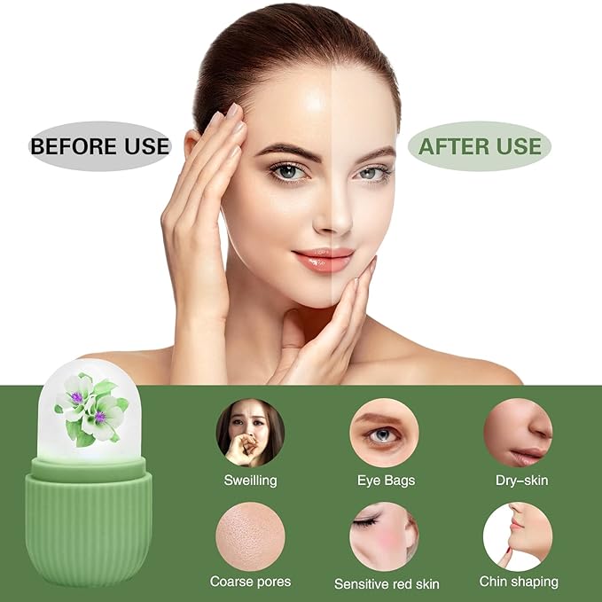 Ice Face Roller, Ice Roller for Face and Eye,Gifts for Mom,Face Roller Skin Care,Naturally Tone and Tighten,Silicone Facial Massage Ice Mold,Reusable Face Massage,Ice Mold for Face Beauty (Green)