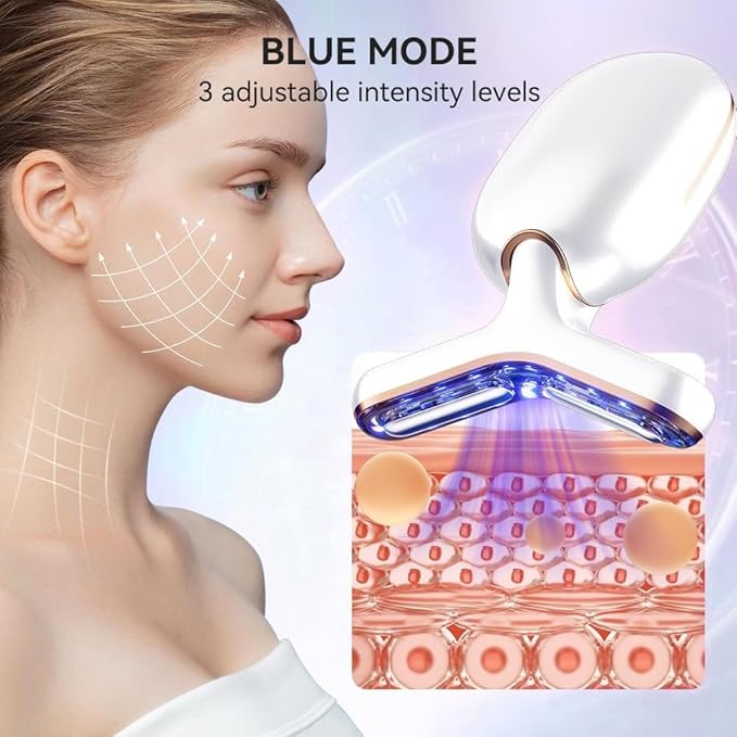 Neck Face Massager, Multifunctional Facial Massager, Face Sculpting Tool for Skin Care with Vibration, Thermal (White Gold)