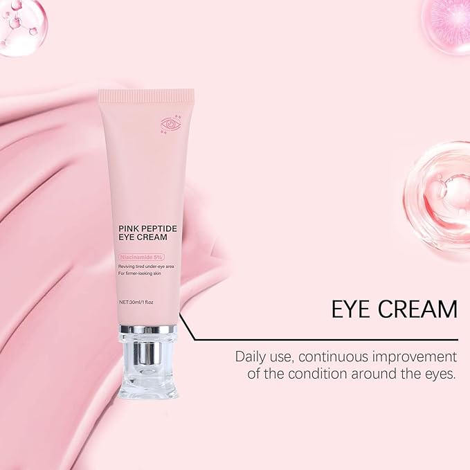 PDRN Pink Peptide Eye Serum Cream, Hydrating & Firming Eye Cream for Dark Circles, Anti-Aging Treatment Reduces Fine Lines, Uneven Skin Tone, Soothing Pink Moisturizer with Peptides, 1.01fl.oz (1)
