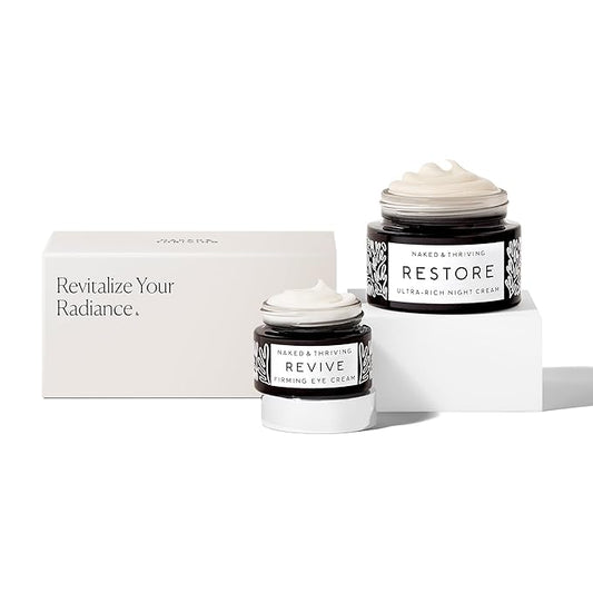 Naked & Thriving The Retinol-Alternative Duo | Restore Ultra-Rich Night Cream (50mL) + Revive Firming Eye Cream (15mL) with Hyaluronic Acid and Bakuchiol (Set of 2)