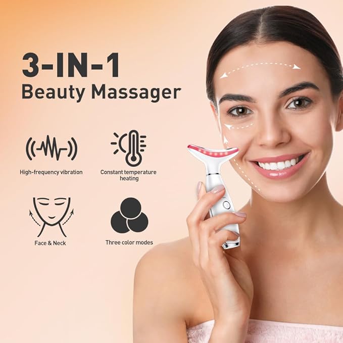 Facial Massager, 3 Modes Face Sculpting Tool, Vibrating Neck Face Massager with Thermals (Beige)