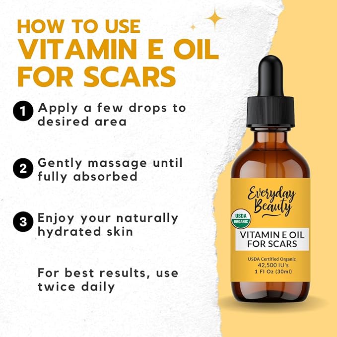 Organic Vitamin E Oil for Scars - All Natural & Vegan Skin Moisturizer 1oz - Light and Unscented Great for Scars After Surgery - Reduce Wrinkles, Anti Aging, Lighten Dark Spots - Face, Skin & All Over