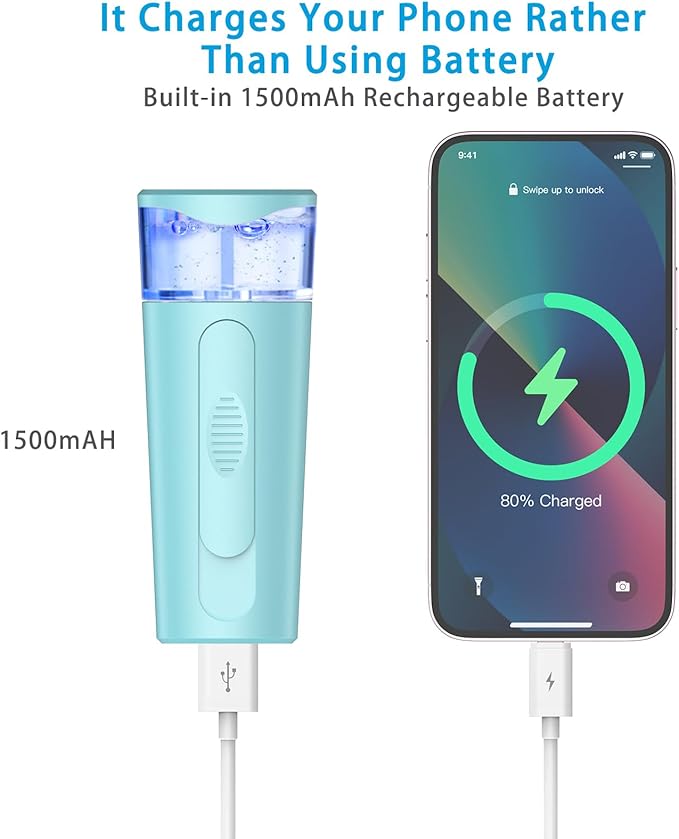 Nano Face Mister, Facial Steamer, USB Rechargeable Cool Mist Sprayer, 40ml Visual Water Tank, Face Mist for Eyelash Extensions, Facial Deep Cleaning, Makeup (Blue)