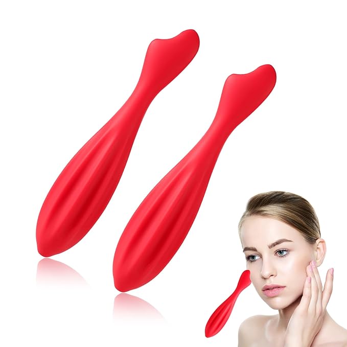 2pcs Facial Massage Roller, Silicone Face Massage Stick Modelling Body & Face Curves Rose Red Facial Massage Tool Face Roller Skin Care for Women Body Relax