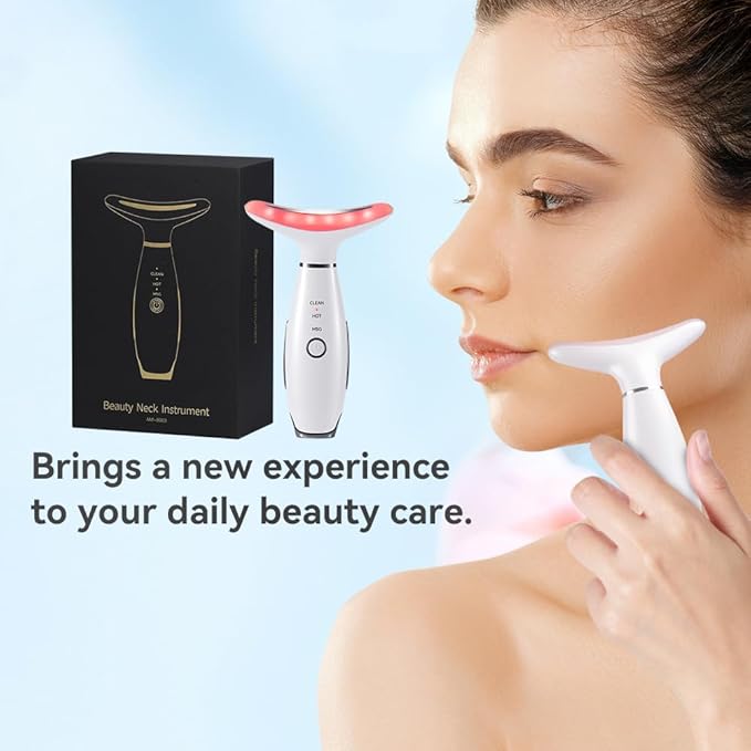 Neck Face Massager, 7 Color Facial Massager for Skin Care at Home, Face Sculpting Tool with Thermal and Vibrating, White