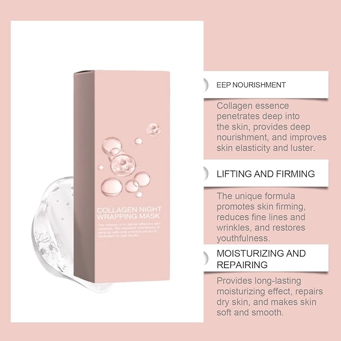 Collagen Night Wrapping Mask,Overnight Peel Off Hydrolyzed Collagen Facial Mask,Hydrates and Tightens Skin,Elasticity & Hydration Care 2.54 fl.oz(Brush Included)