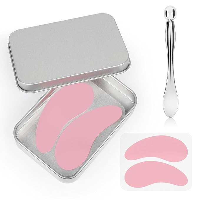 Under Eye Patches Silicone2 Pcs Reusable Eye Patches, Plump Fine Lines & Wrinkles with Metal Eye Cream Applicator, Tin Case