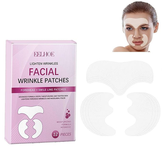 Forehead Wrinkle Patches and Smile Line Patches Set,Overnight Collagen Facial Wrinkles Patches to Lift Smile Lines for Women Anti-wrinkles Face Patches 12prs