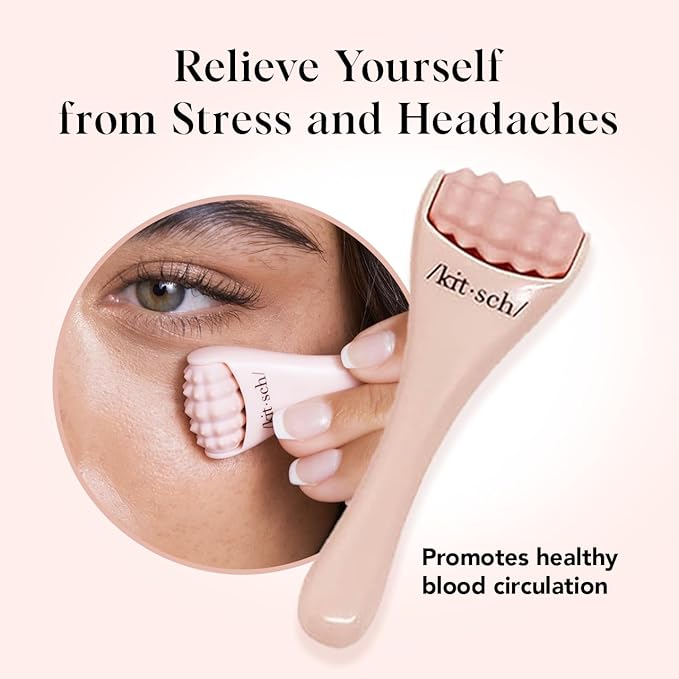 Kitsch Mini Facial Roller & Ice Face Roller Skin Care Tool Set for Women - Face Massager for Puffy Eyes, Cold Therapy, Lymphatic Drainage Massager, Self Care Gifts for Women & Men - Blush