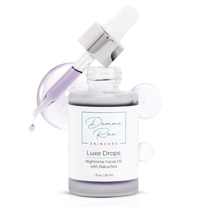 Luxe Drops Nighttime Facial Oil for Dry Skin with Bakuchiol Retinol Alternative, Face Oil for Women Anti Aging, Lightweight, Moisturizing Face Care for Dry Skin