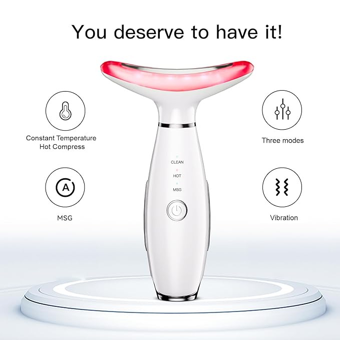 Neck Face Beauty Device, Skin Care Face Massage,3 in 1 Facial Massager Sculpting Tool with Thermals, Vibration (White)