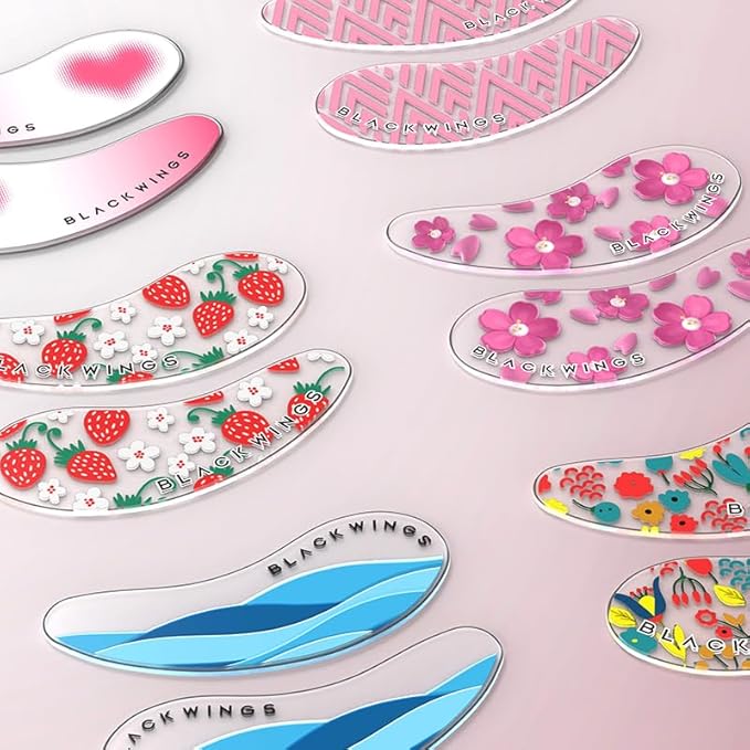 Black Wings 6 Pairs Silicone Eye Patches with Self-Adhesive Design - Cute Bear & Rabbit Inspired Eye Care Patches (strawberry 6 pairs)