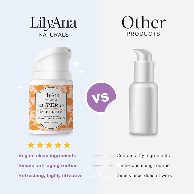 LilyAna Naturals Face and Neck Moisturizer for Women and Men - Moisturizer Face and Neck Cream for Dry Skin and Dark Spot Brightening (Super C, 1.7oz)