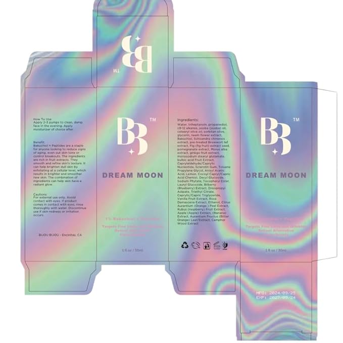 Bakuchiol Retinol Serum Alternative - Dream Moon Anti Aging Serum with Hyaluronic Acid, Schisandra, Peptides & Jojoba, Reduces Fine Lines & Wrinkles, Hydrating Face Moisturizer, All Skin Types, 1 oz