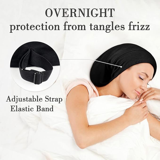 LULUSILK Silk Sleep Mask and Silk Sleep Cap Set, BlackLULUSILK Silk Eye Sleep Mask and Silk Hair Bonnet Set Silk Eye Mask and Silk Bonnet Scrunchie Set