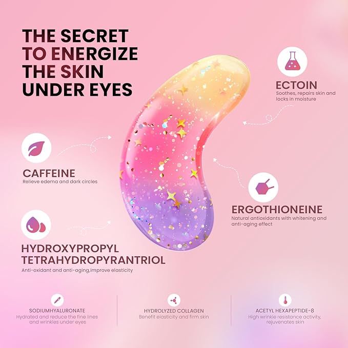 Under Eye Patches (24 Pairs) - New Tri-color Glitter Eye Gel Pads for Dark Circles Puffy Eyes,Under eye Bags,Wrinkles|Natural Collagen Under Eye Mask Patches, Gel Under Eye Patches