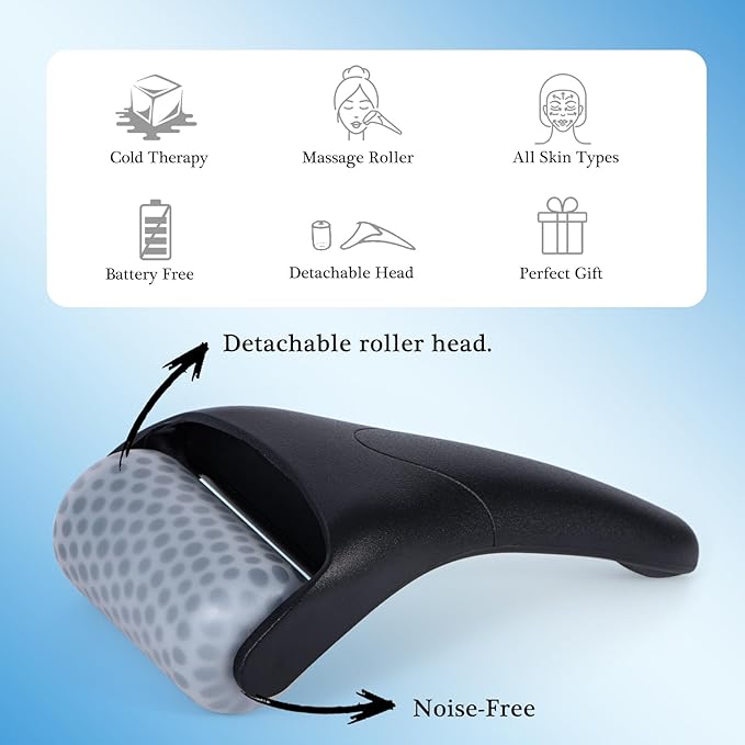 Ice Facial Roller for Face and Eyes - Puffiness Relief, Skin Care, Reduce Pain and Wrinkles Face Massager Tools for Men and Women - Self Care Gift, Black