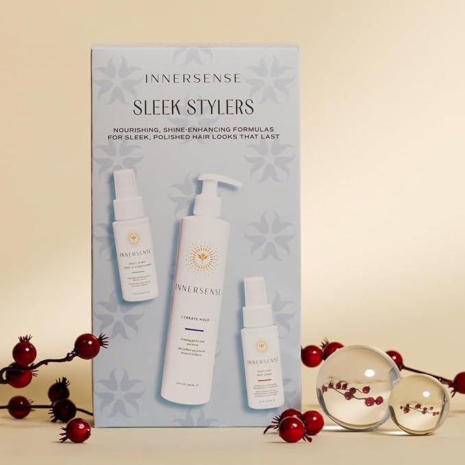 INNERSENSE Organic Beauty - Sleek Stylers Set | I Create Hold, Sweet Spirit Leave-In Conditioner, Hair Love Prep Spray | Non-Toxic, Cruelty-Free, Clean Haircare (3 piece set)