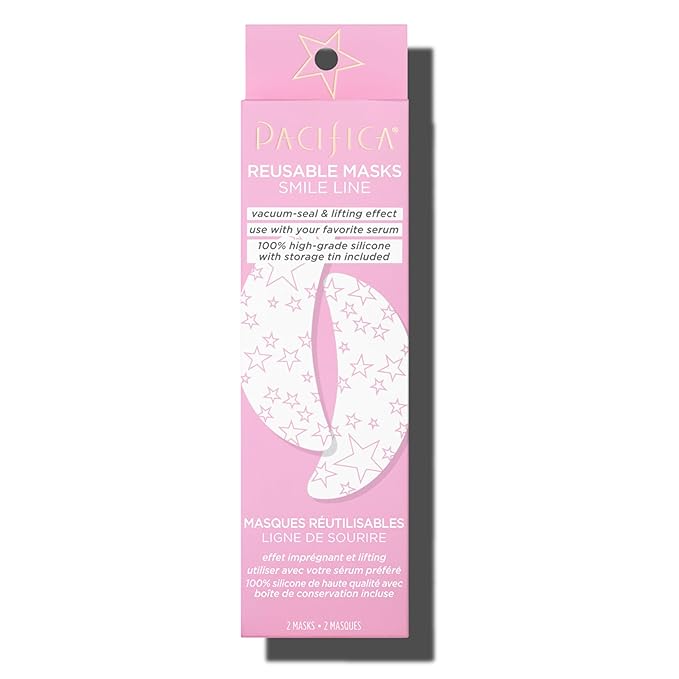 Pacifica Beauty Reusable Smile Line Mask, Skincare, Silicone Mask, For Fine Lines and Wrinkles, Lift and Firm, Pair with Serum, Storage Tin Included, Skin Care, Smile Line Patches, Vegan, 2 Pieces