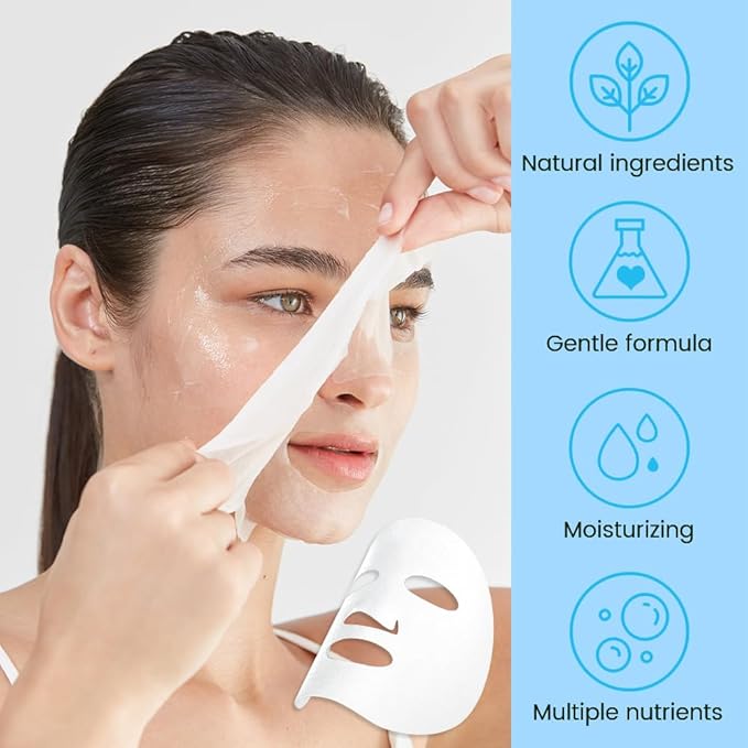 Hyaluronic Acid Face Masks Skincare,Facial Mask Care Korean,Nourish,Deep Moisturizing,Atural Skin Care Spa Face Mask,Hydrating Smoothing Face Masks for Women Men,for All Skin Types 6 Pack