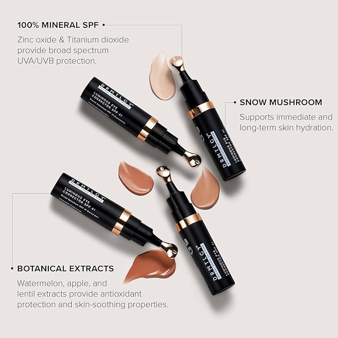 DRMTLGY Luminous Eye Corrector SPF 41, Under Eye Color Corrector for Dark Circles, Anti-Aging Tinted Eye Cream, Hydrating Eye Serum with Peach Undertone FSA/HSA Eligible, Fair