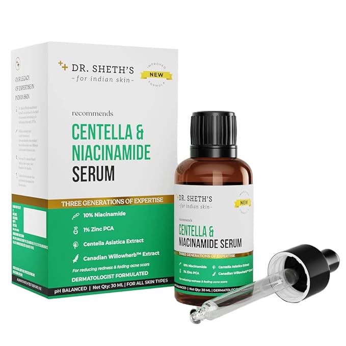 Dr. Sheth's Centella & Niacinamide Face Serum | Helps Reduces Acne & Scars | Controls Sebum & Soothes Redness | Unisex Formula for All Skin Types | 1.01 Fl Oz/30 ml
