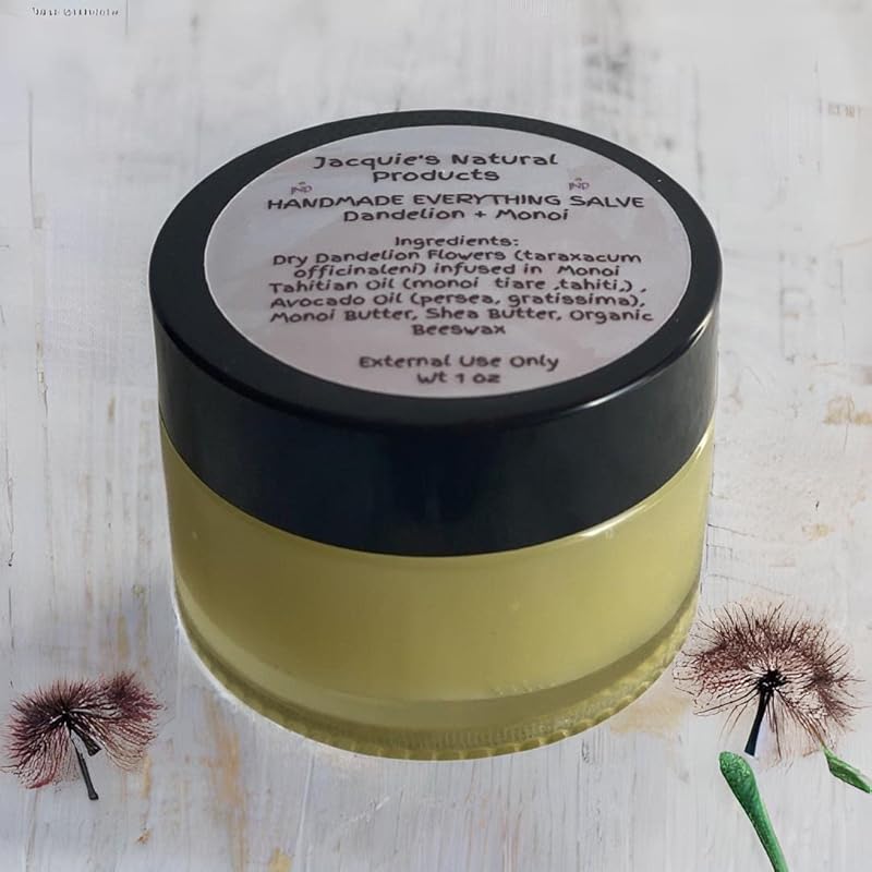Jacquie's Natural Products Dandelion and Monoi Balm Ointment 1oz, Tattoo, Face Cream, Razor Cream, After Hair Removal Cream, After Sun Ointment, Sensitive Skin Cream Herbal Plant-based ointment