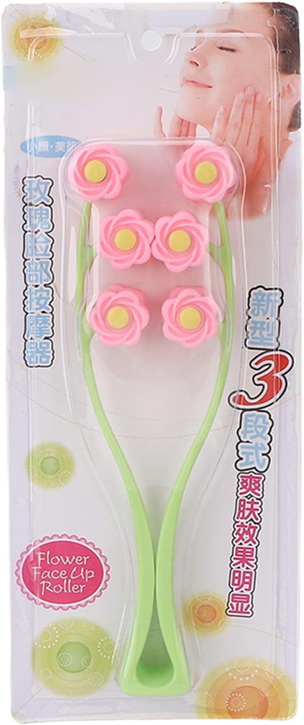 Face Massager Roller, Flower Design V Shaped Face Massager Melon Seed Face Massager for Arms for Face Pink