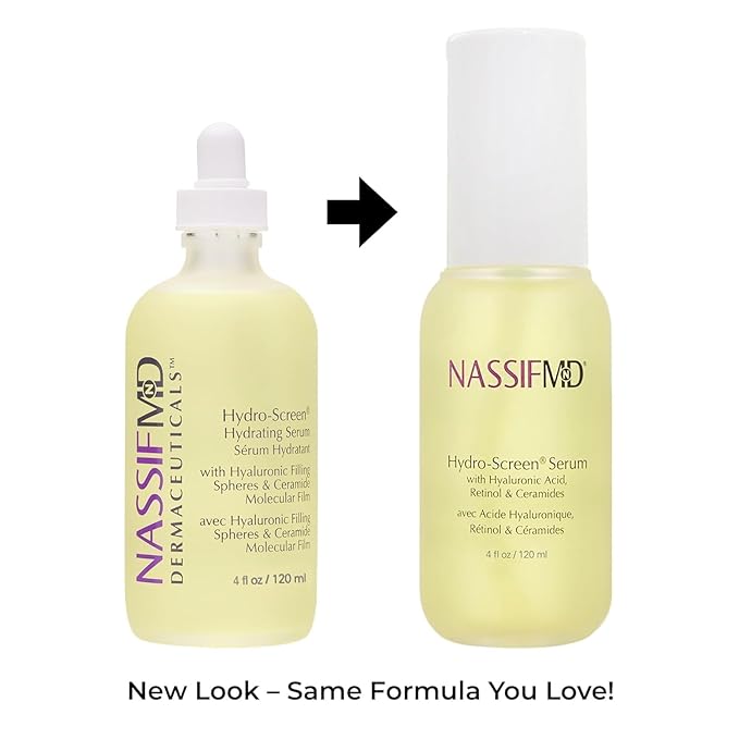 NassifMD Hydro-Screen Hydrating Serum with Hyaluronic Acid & Ceramides – Lightweight, Fast-Absorbing Formula for Smooth, Plump, Moisturized Skin – Ideal for Dry or Sensitive Skin