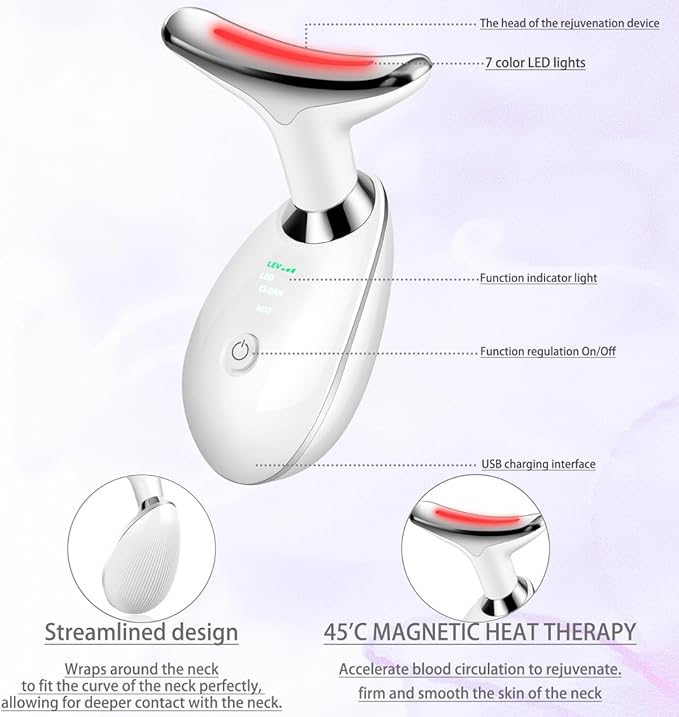 Face and Neck Tool, 7 in 1 Electric Facial Device for Wrinkle Removal at Home Daily Use (White)