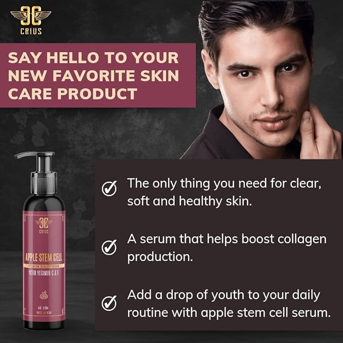 Apple Stem Cell Face Serum with Hyaluronic Acid and Vitamin C, Skin Rejuvenation and Rehydration, 6 Oz.