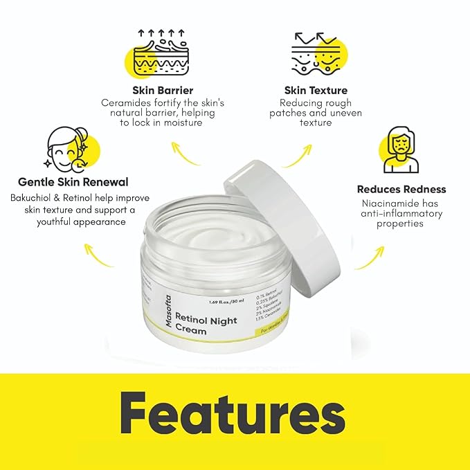 Retinol Night Cream with 0.1% Retinol, Bakuchiol & Squalene, Men & Women | 1.69 fl.oz./50 GMS