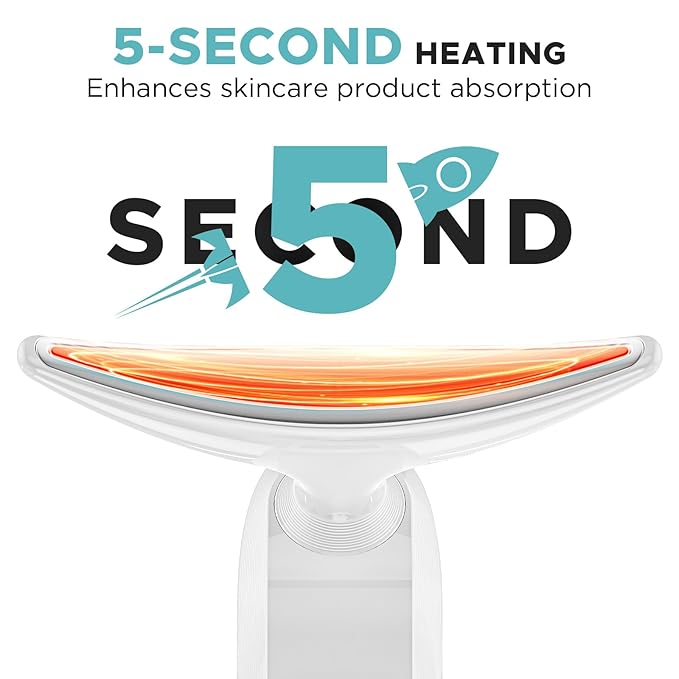 Facial Neck Massager Portable Charging Dock - 3 Heat Settings, Vibrating Face Massage, 9-Color LED Light & 72Hrs Battery | Home Spa Travel Skincare - White