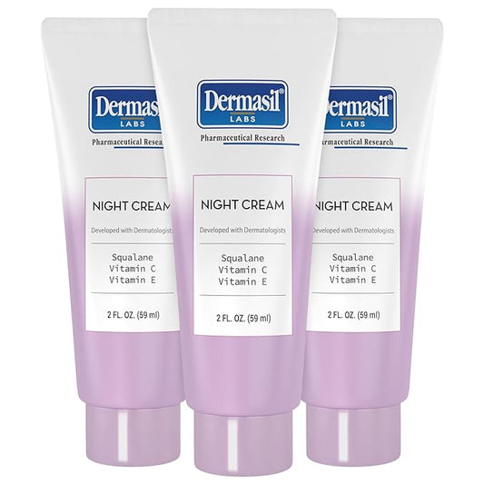 Dermasil Night Cream 3-Pack – Anti-Aging Face Moisturizer with Squalane, Hyaluronic Acid, Vitamin C, and Vitamin E, 2 Oz Ea