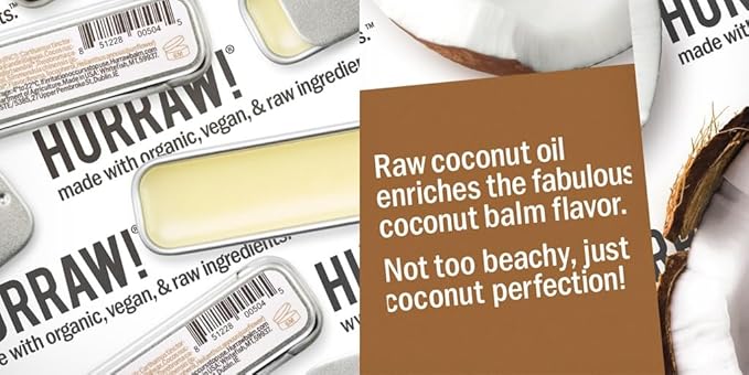 Hurraw! Coconut, Mint, Vanilla Lip Balm Slim Slider Tins, 3 Pack Bundle: Organic, Certified Vegan, Cruelty and Gluten Free. Non-GMO, All Natural Ingredients. Bee, Shea, Soy and Palm Free. Made in USA