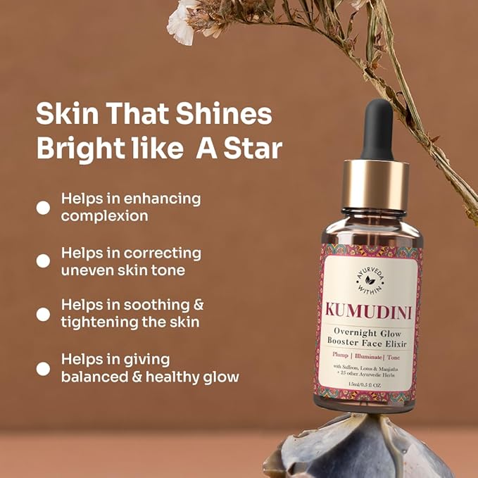 Kumudini Oil | Overnight Glow Booster Face Elixir | Ancient Secret for Radiant Skin, Balanced Skin Tone & Smoother Skin | Nourishing Facial Serum Oil | 30ml Serum