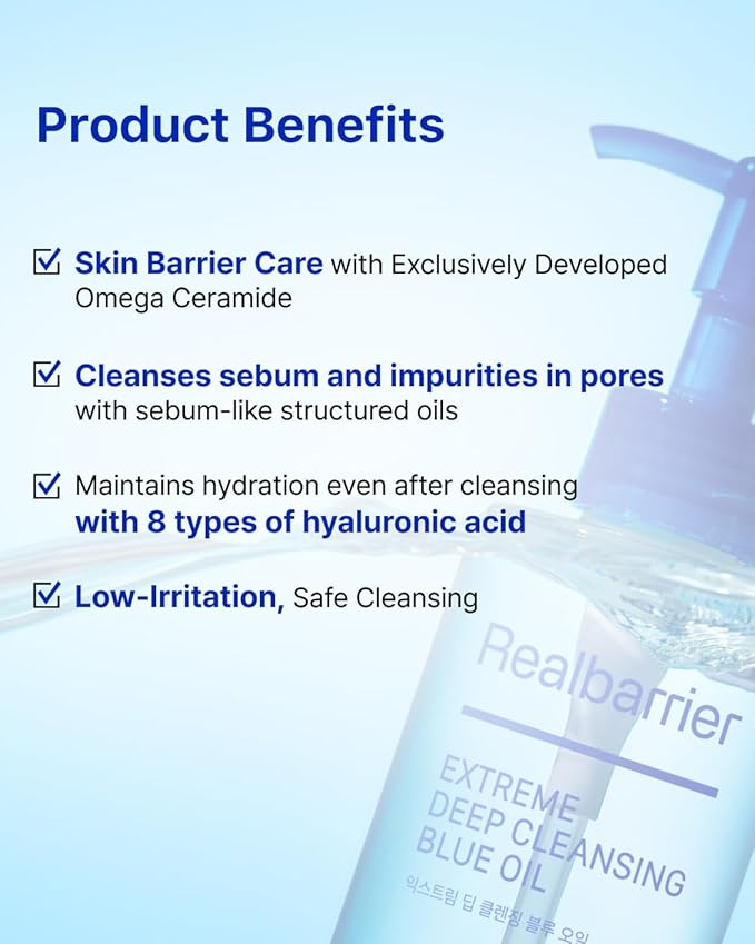 Real Barrier Extreme Deep Cleansing Blue Oil 6.76 Fl Oz, Removes Makeup, Sebum & Blackheads, Hydrating & Gentle on Skin, Low-Irritation Pore Cleansing, Korean Skincare
