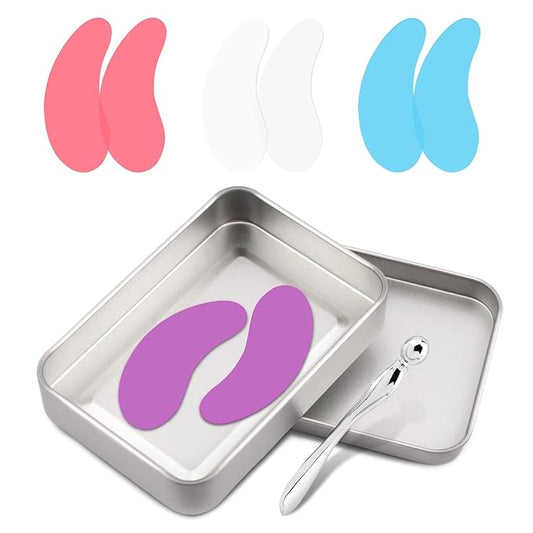 Bibabala Under Eye Patches Silicone Patch Set With Case Cream Applicator Reusable Silicone(Transparent Pink Blue Purple)