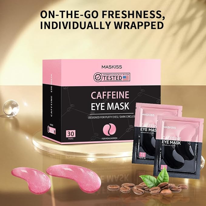 Under Eye Patches (30 Pairs), Caffeine Eye Masks for Dark Circles Puffy Eyes Undereye Bags, Collagen Eye Patches for Wrinkles and Puffiness, Skin Care Gift for Her