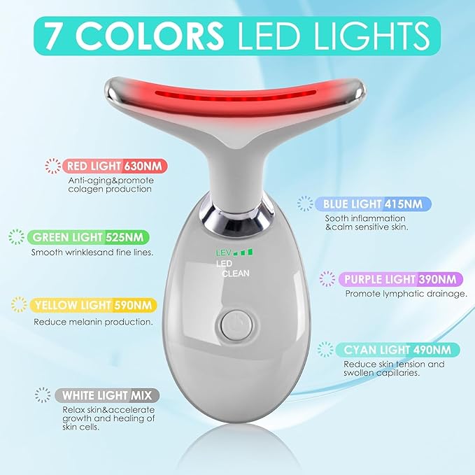 Red-Light-Therapy-for-Face and Neck with 7 Color, Facial Massager for Face and Neck, Face 𝖲 culpting Wand (Grey)