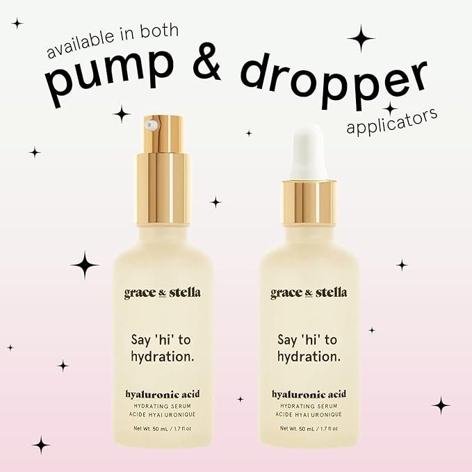 grace & stella Award Winning Hyaluronic Acid Serum (50ml/1.7 fl oz) Hydrating Hyaluronic Acid Serum for Face - Acido Hialuronico for Women - Remove Fine Lines, Wrinkles, Anti Aging - Vegan Skincare