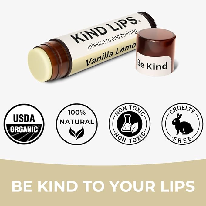 Vanilla Lemon Lip Balm – Hydrating Lip Moisturizer with Organic Ingredients | Fresh Citrus & Sweet Vanilla Lip Care | Gluten & Grain Free | Clean Beauty | Kind Lips Single Tube