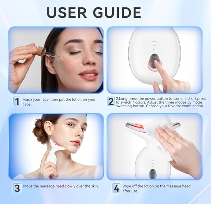 Face and Neck Massager, 7 Colors Face Sculpting Tool，Face Lift Device for Skin Care，at-Home Face Tool with Vibration and Thermal (White)