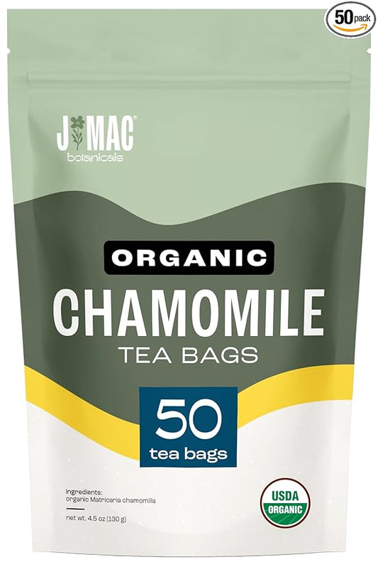J MAC BOTANICALS Organic Chamomile Tea Bags (50 Count) - Certified by Organic Certifiers, Inc. - Quality Tea From Nile Valley, Egypt, Packaged in the USA